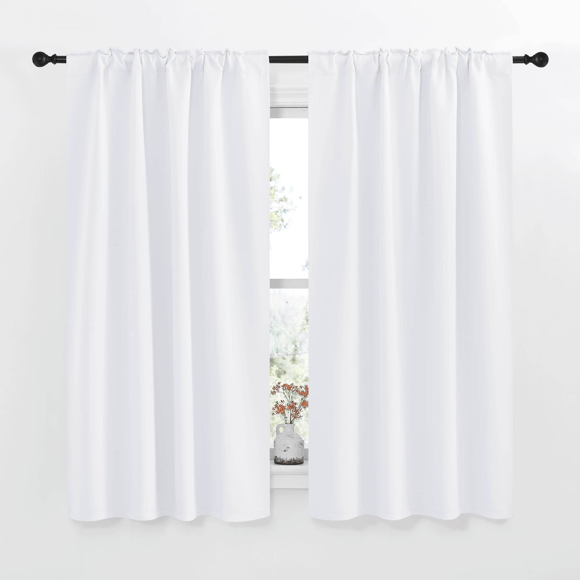 Nicetowm Window Treatment Curtain Panels - (White Color) W42 X L63, 2 Pieces, Semi Blackout Window Treatment Drape Panel For Kids Bedroom