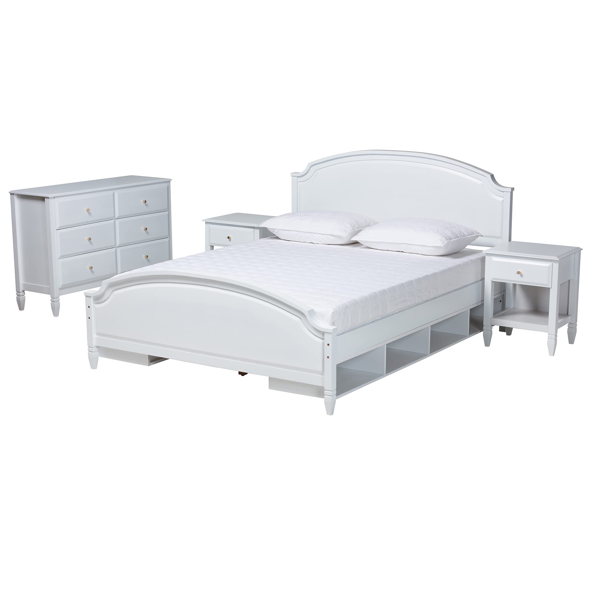 Baxton Studio Elise Bedroom Set, Full, White/Gold