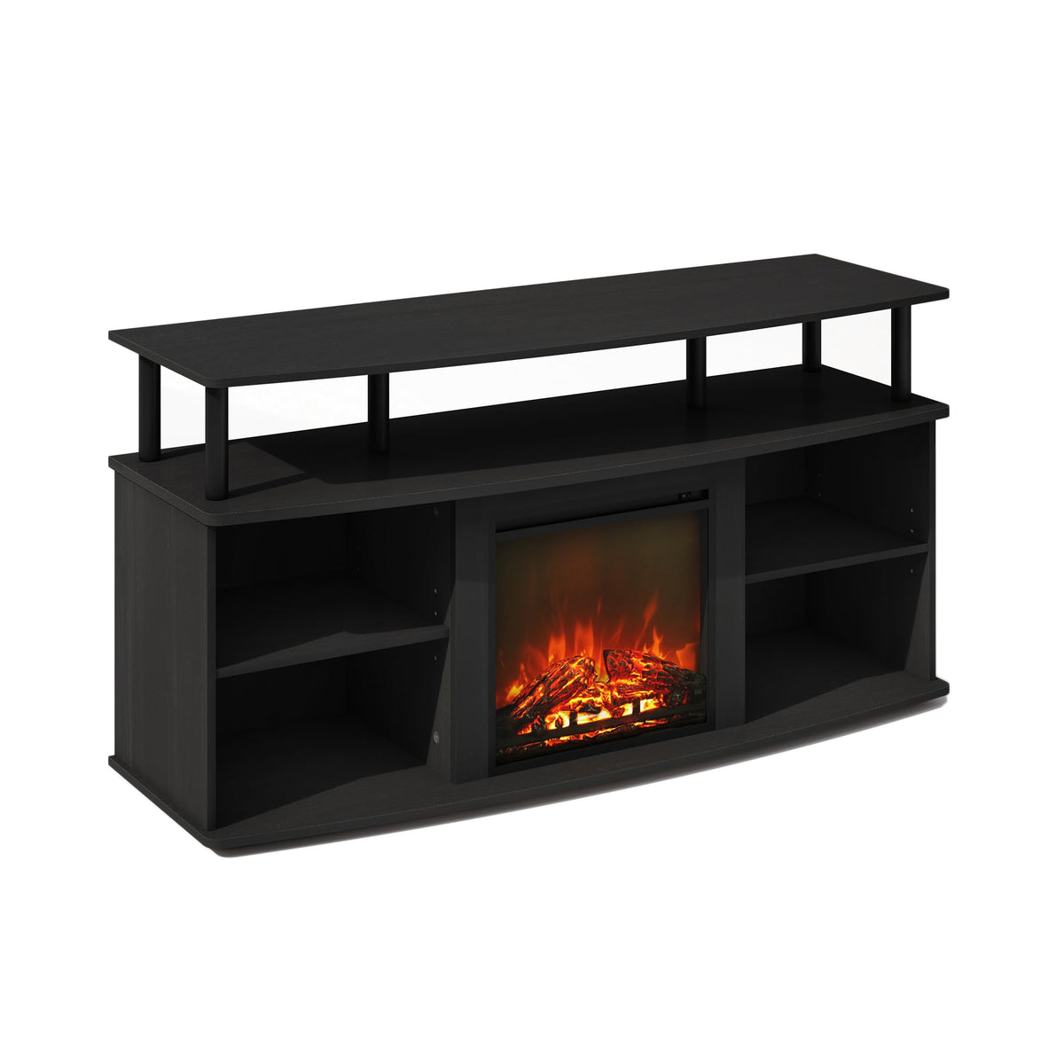 Furinno Jensen No Heat Decorative Electric Fireplace Tv Stand, Entertainment Center For Tv Up To 55 Inch With Open Shelving Storage, Americano/Black