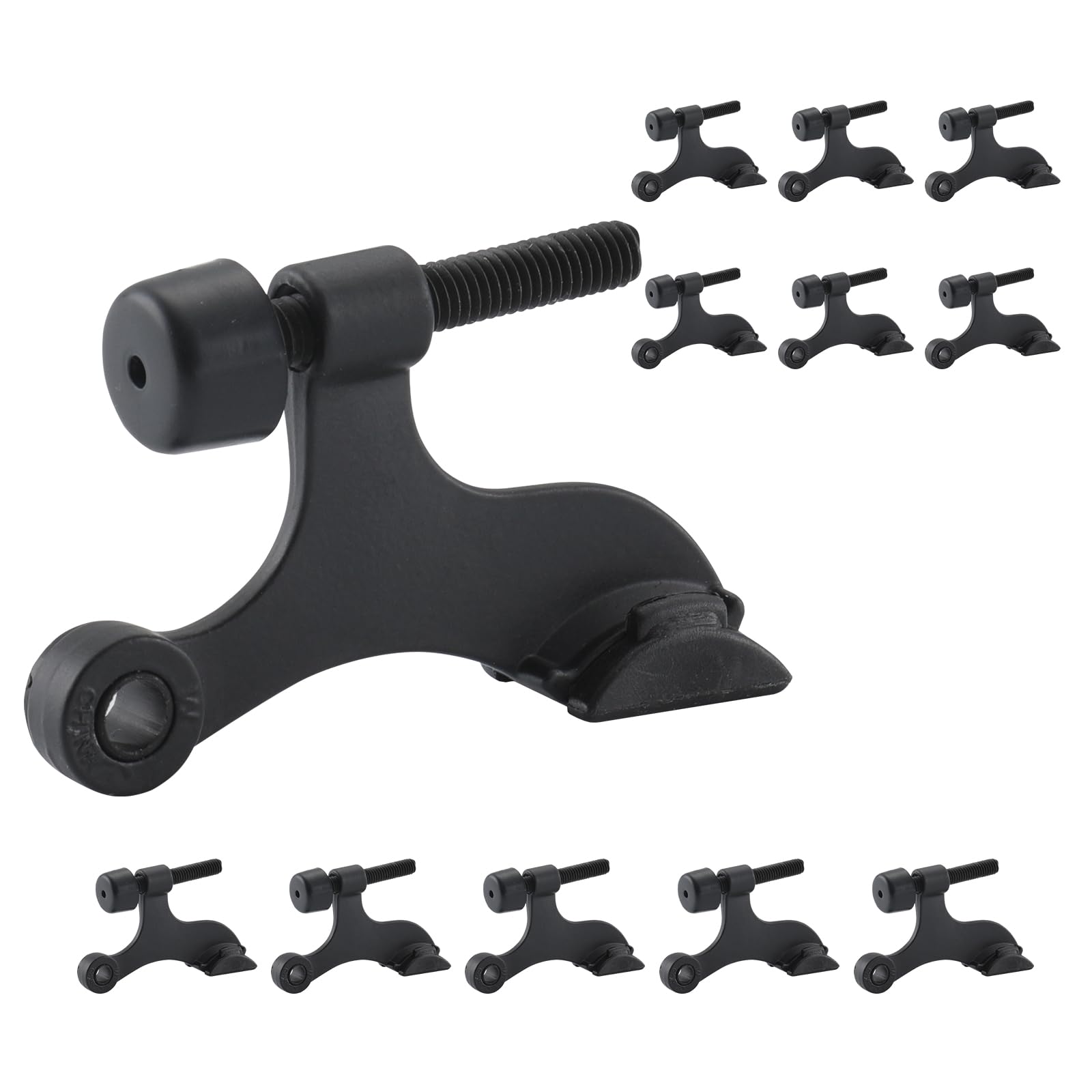 Home Master Hardware Hinge Pin Door Stopper, 12 Pack Matte Black Adjustable Heavy Duty Door Stop With Cushioned Rubber Bumper Ti