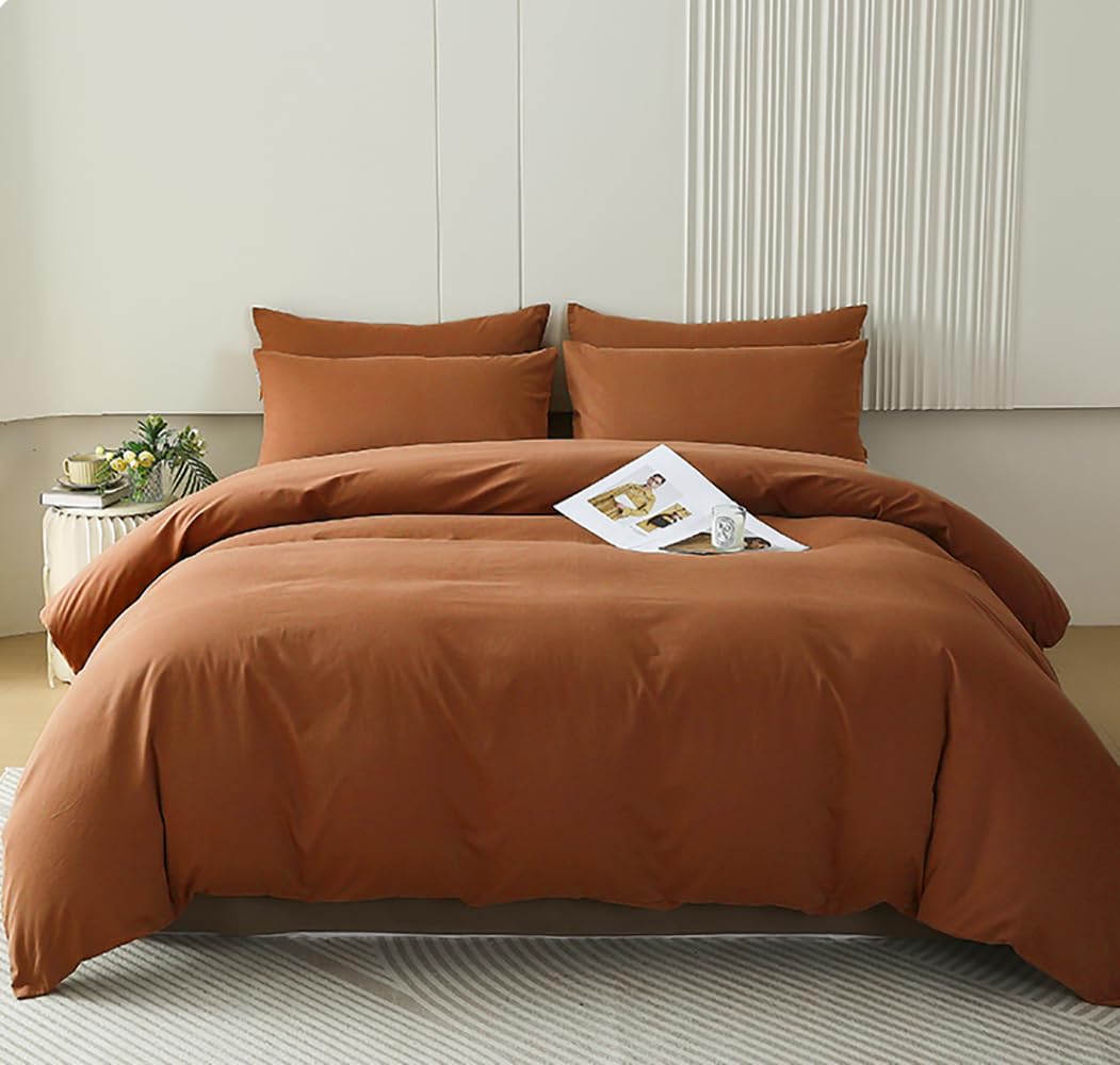 Houseri Pumpkin Color Comforter Set Full Size, 3 Piece Terracotta Bedding Sets Full Caramel Brown Comforters Sets For Teen Boys