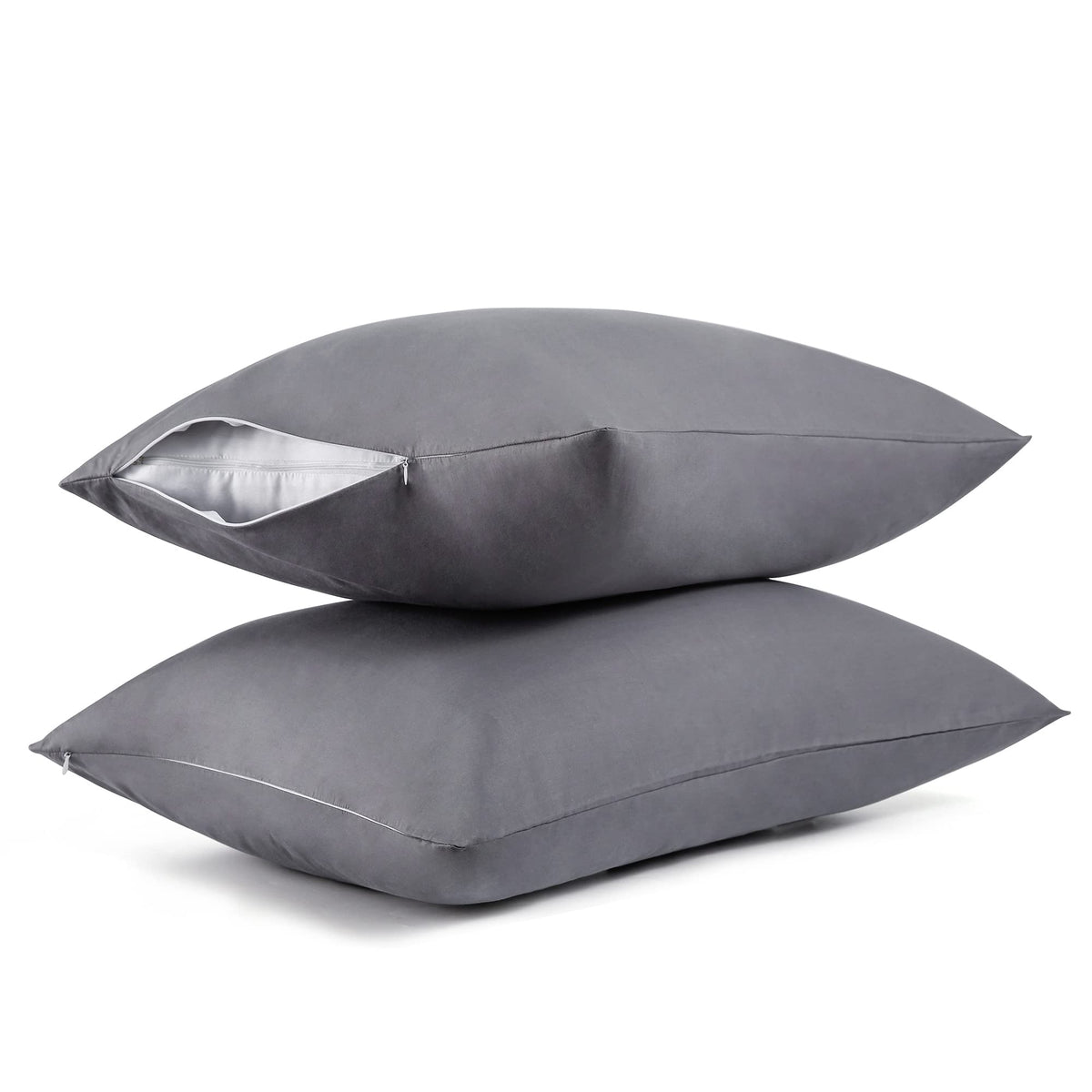 Cotton Pillow Protectors/Cases Standard Size With Zipper 2 Pack Grey Color,Cooling & Breathable Bed Pillow Protectors Set Of 2 P