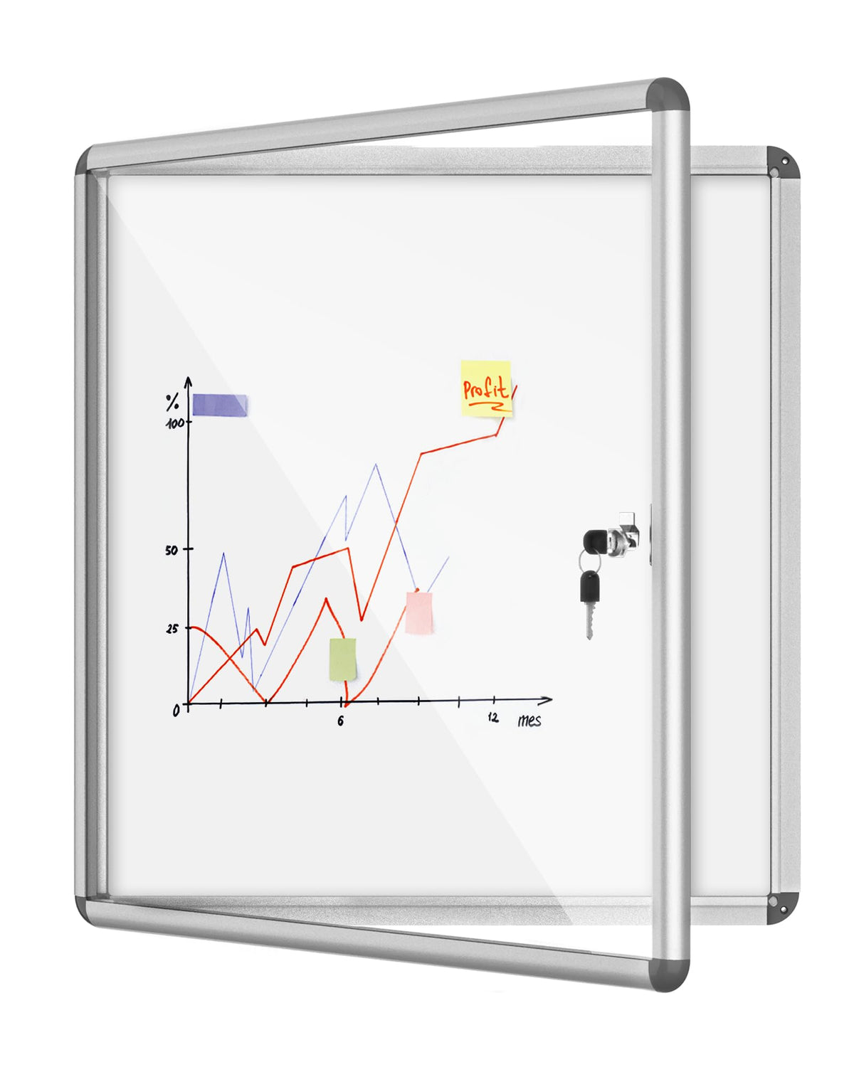 Mifuro 28'X26' Enclosed Bulletin Board, Lockable Weather-Resistant Aluminum Noticeboard For School & Office, Silver Frame W/Ma