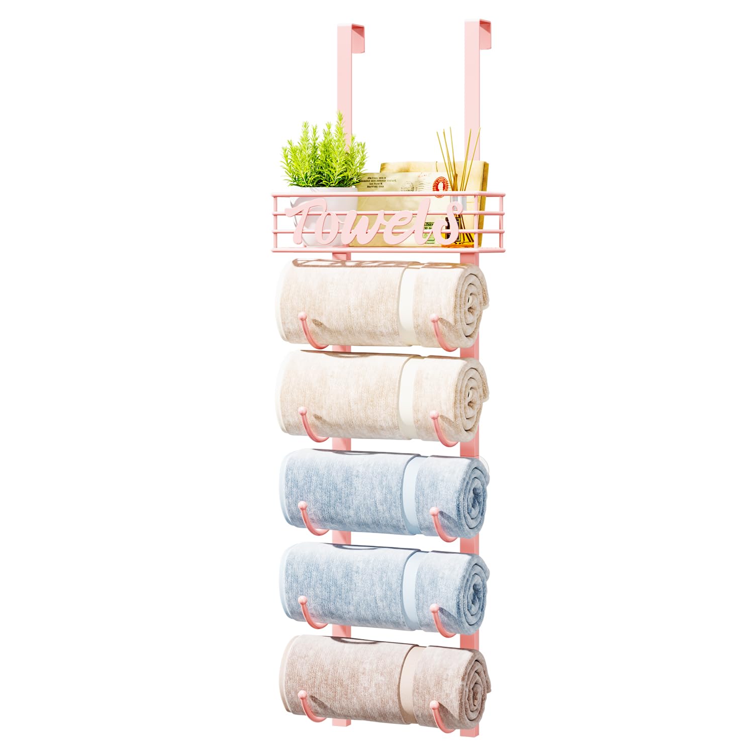 HapiRm Over Door Towel Rack - 6-Tier Wall Mount Towel Holder Storage Organizer with Metal Shelf Storage Basket for Small Bathroo