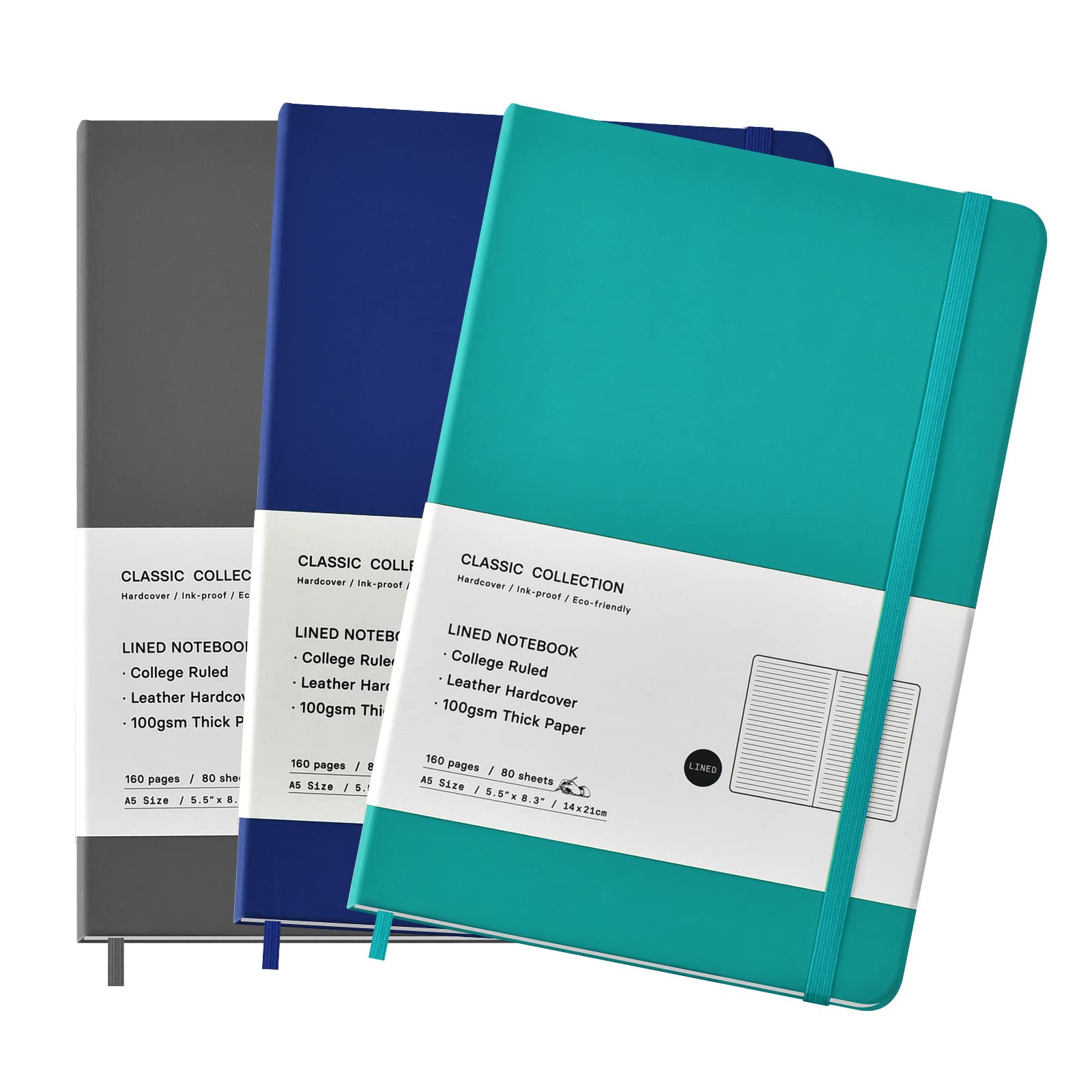 Coopay 3 Pack A5 Journal Notebooks Classic College Ruled Notebooks Hardcover Leatherette Lined Journals For Office Home School B