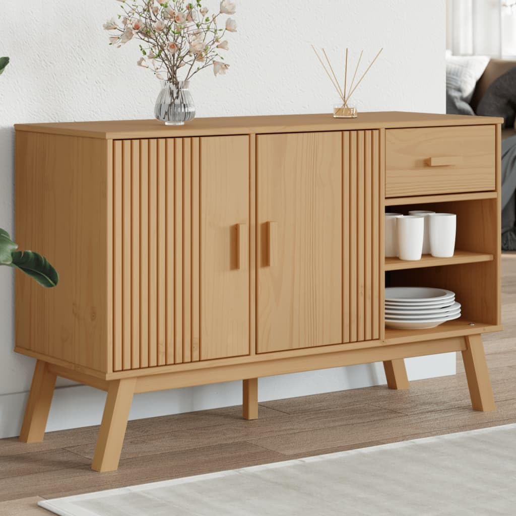 vidaXL Olden Sideboard-Brown, Solid Pine Wood, with 1 Drawer, 2 Doors-Storage Cabinet for Living Room/Dining Hallway, 44.9x16.9x28.9