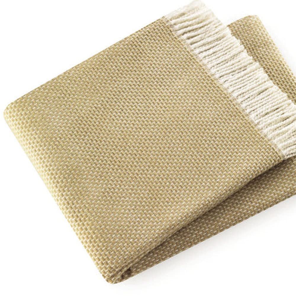 HomeRoots Cotton/Acrylic Soft Yellow Stone Links Pattern Throw Blanket