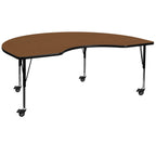 Flash Furniture Wren Mobile 48''W X 72''L Kidney Oak Hp Laminate Activity Table - Height Adjustable Short Legs