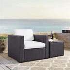 Crosley Furniture Biscayne Outdoor Chair, Wicker Patio Chairs for Porch, Deck, Balcony, Backyard, Brown with White Cushions