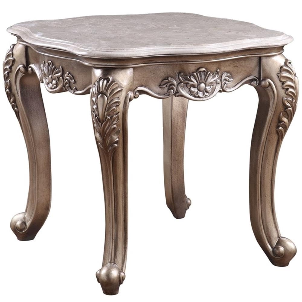 Acme Ciddrenar Marble Top End Table with Queen Anne Legs in Gray and White