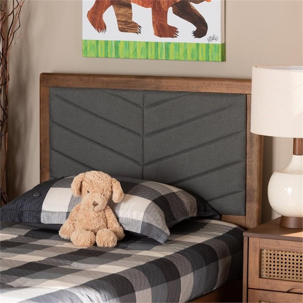 Baxton Studio Iden Modern and Contemporary Dark Grey Fabric Upholstered and Walnut Brown Finished Wood Twin Size Headboard