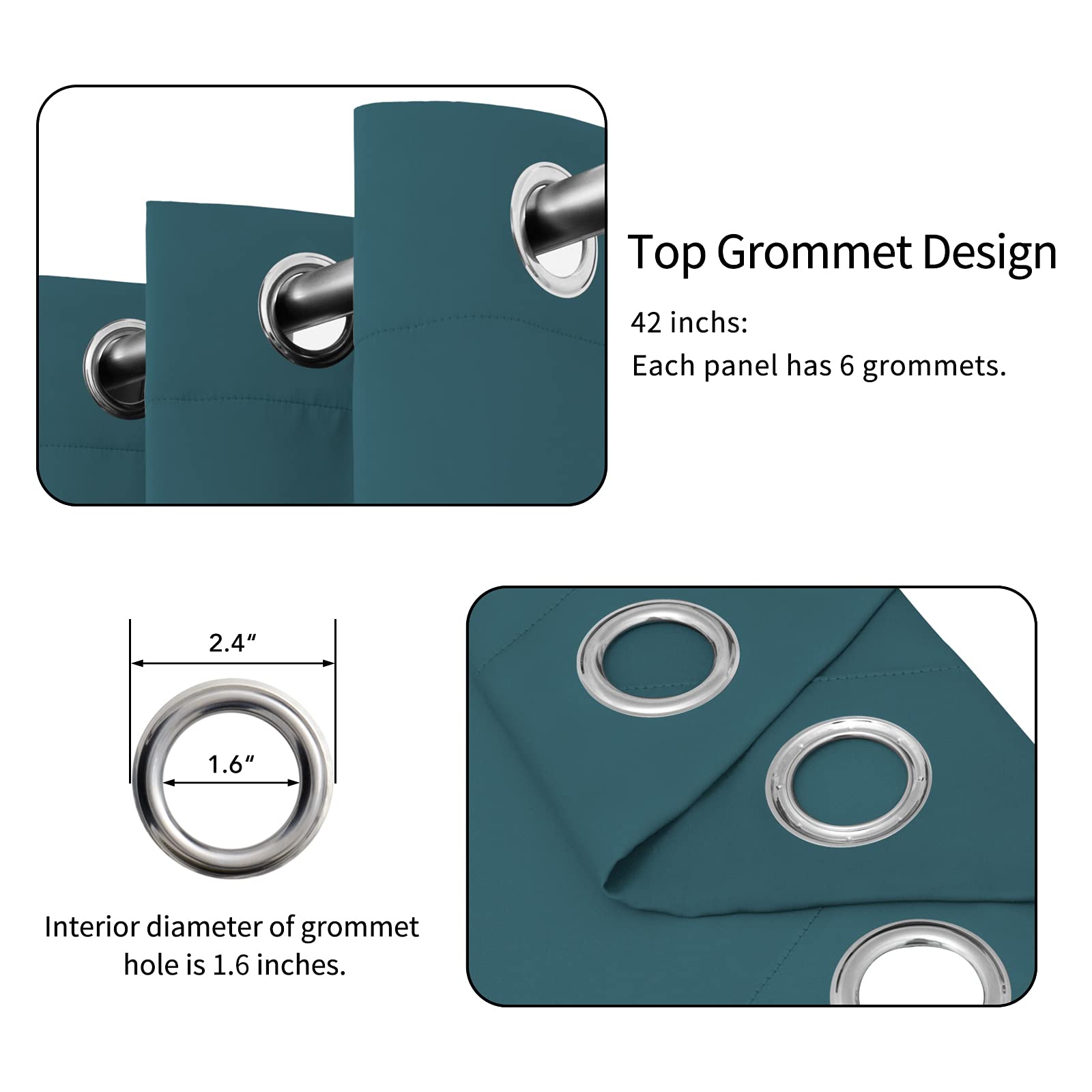 Easy-Going Blackout Curtains For Bedroom, Solid Thermal Insulated Grommet And Noise Reduction Window Drapes, Room Darkening Curtains For Living Room, 2 Panels(42X72 In, Peacock Blue)