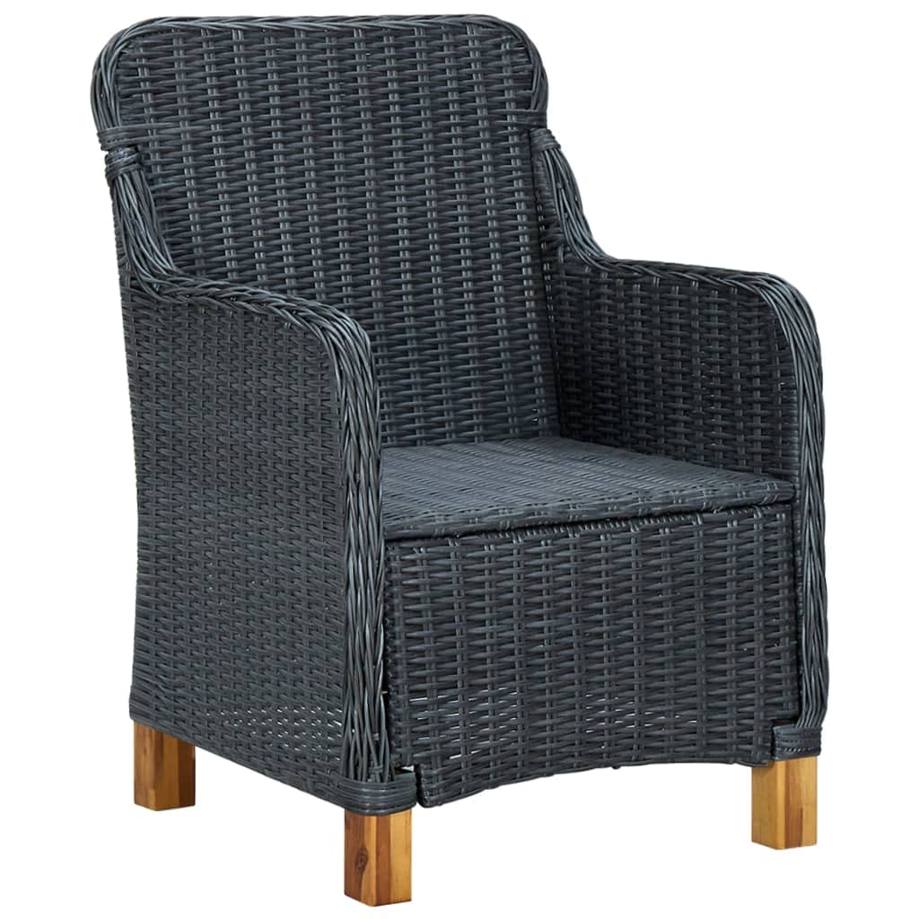 vidaXL Patio Furniture Set 3 Piece, Outdoor Sofa Chair with Coffee Table, Patio Armchair with Wood Legs for Garden, Modern, Poly Rattan Dark Gray