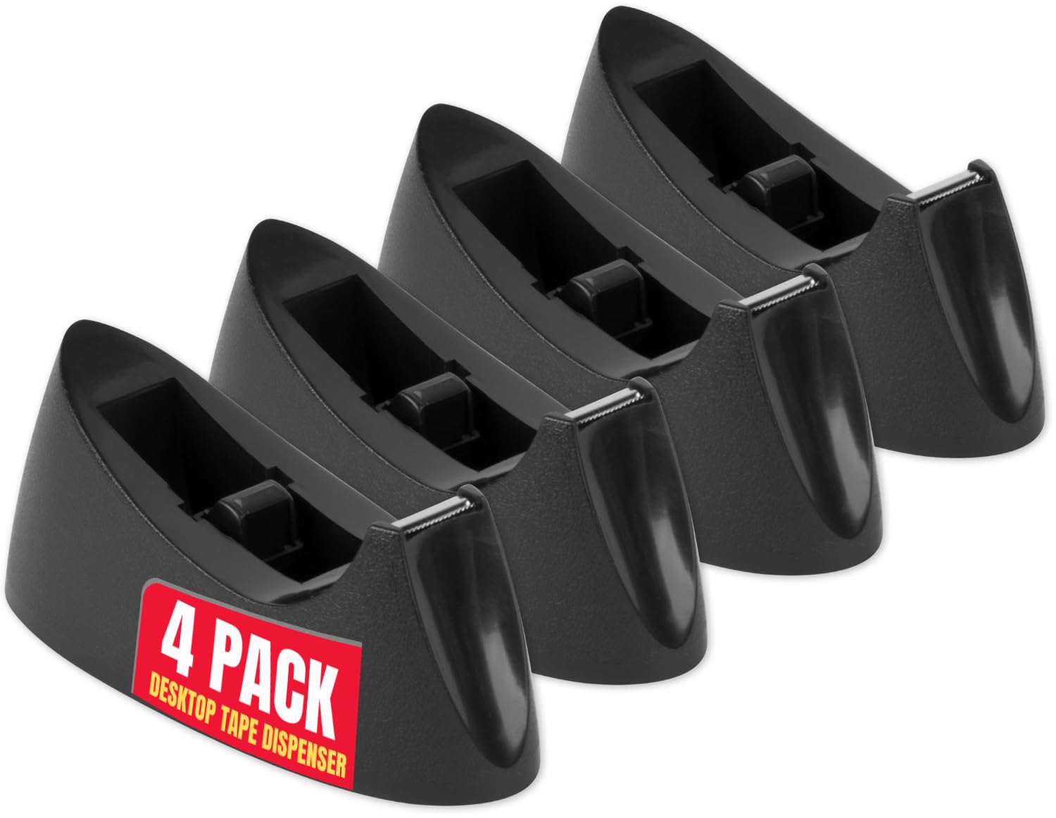 1Intheoffice Tape Dispenser Desk, Office Desktop Tape Dispenser, Nonskid Base, 1 Inch Core, Black (4 Pack)