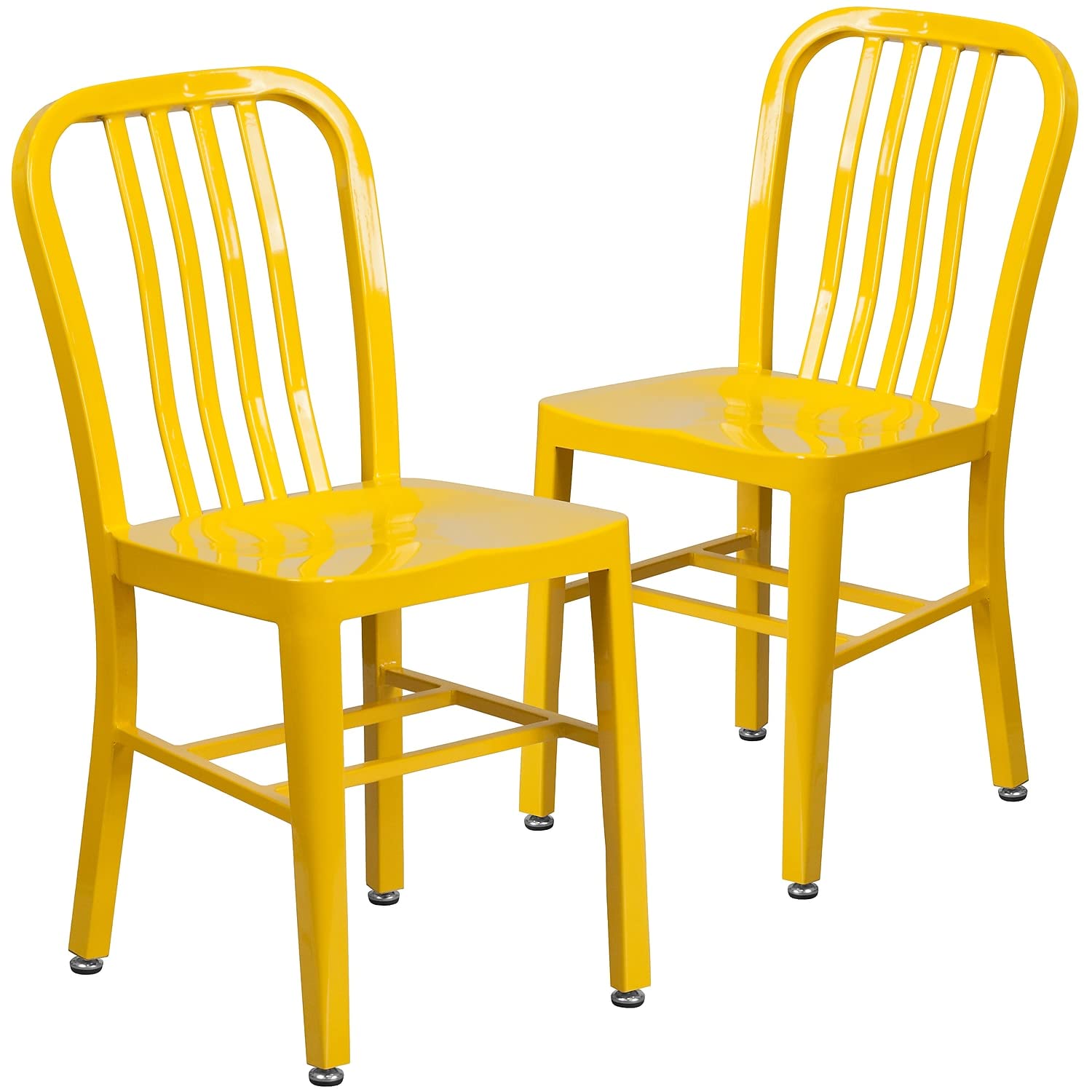 Flash Furniture Gael Commercial Grade 2 Pack Yellow Metal Indoor-Outdoor Chair