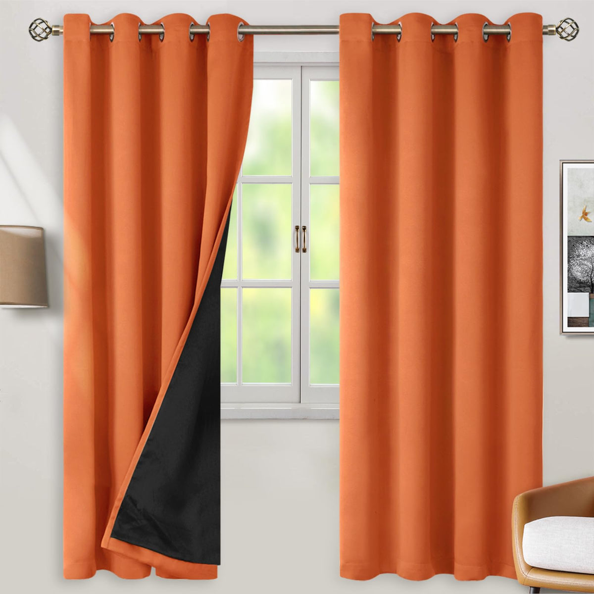 Bgment Thermal Insulated 100% Blackout Curtains 72 Inch Length 2 Panels, Total Light Blocking Curtains For Bedroom, Grommet Wind
