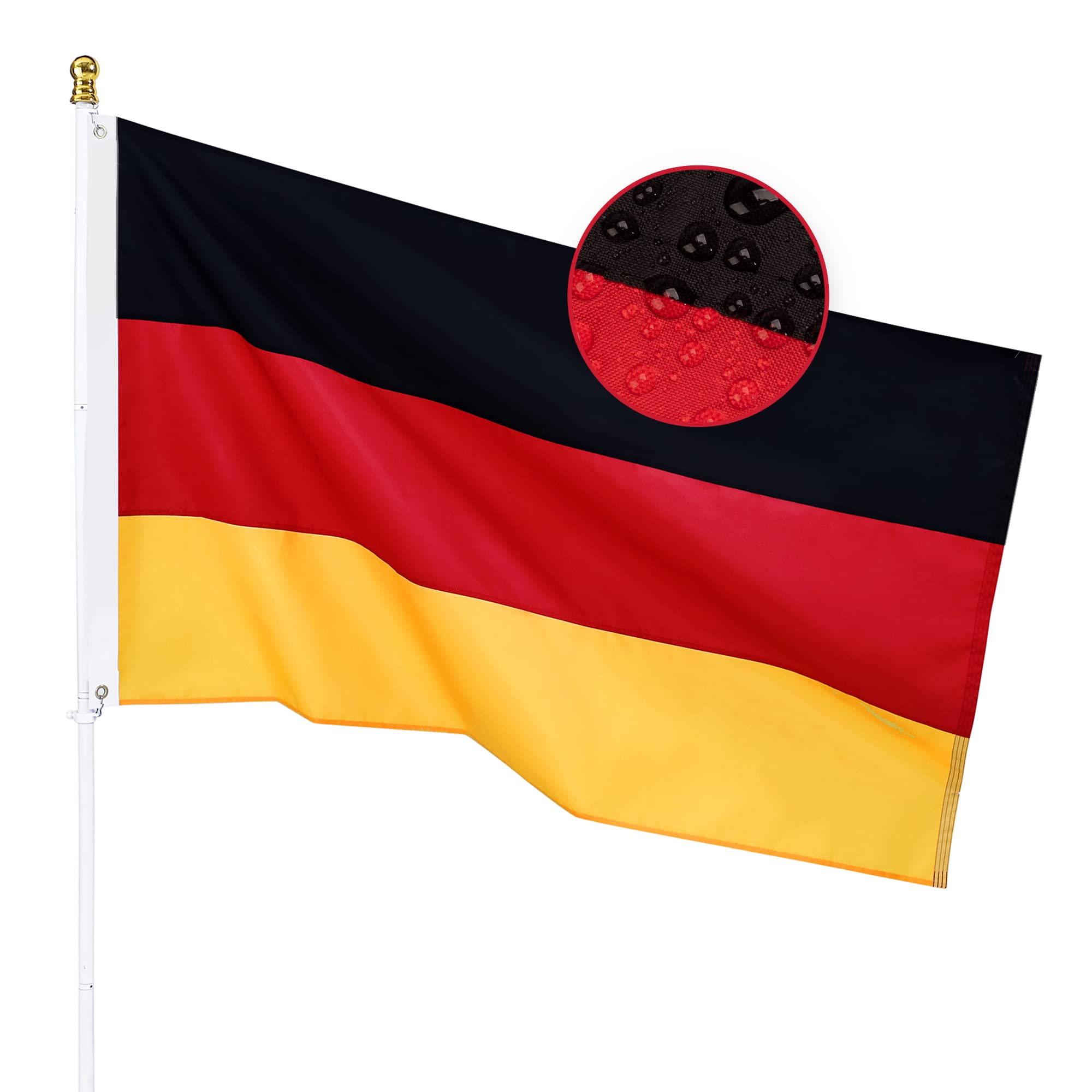 Germany Flag 3X5 Feet For Outside - Heavy Duty Nylon, Sewn Stripes, Fade Proof, Longest Lasting - German National Flags 3 X 5 Ft