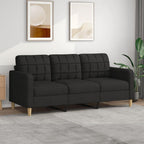 vidaXL Modern 3-Seater Sofa in Black Fabric, 70.9" Wide for Comfortable Seating, Ideal for Living Room, Lounge or Office Space