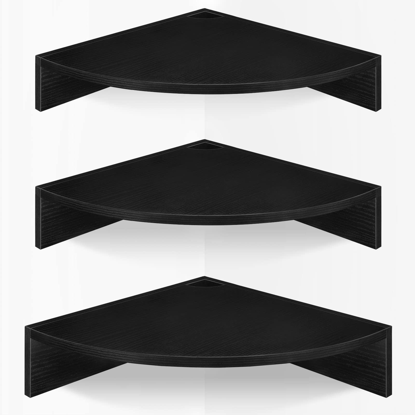 Homode Corner Floating Shelves, Set of 3 Corner Shelves Wall Mounted with Cable Hole, 3 Tier Wooden Hanging Corner Storage Shelf