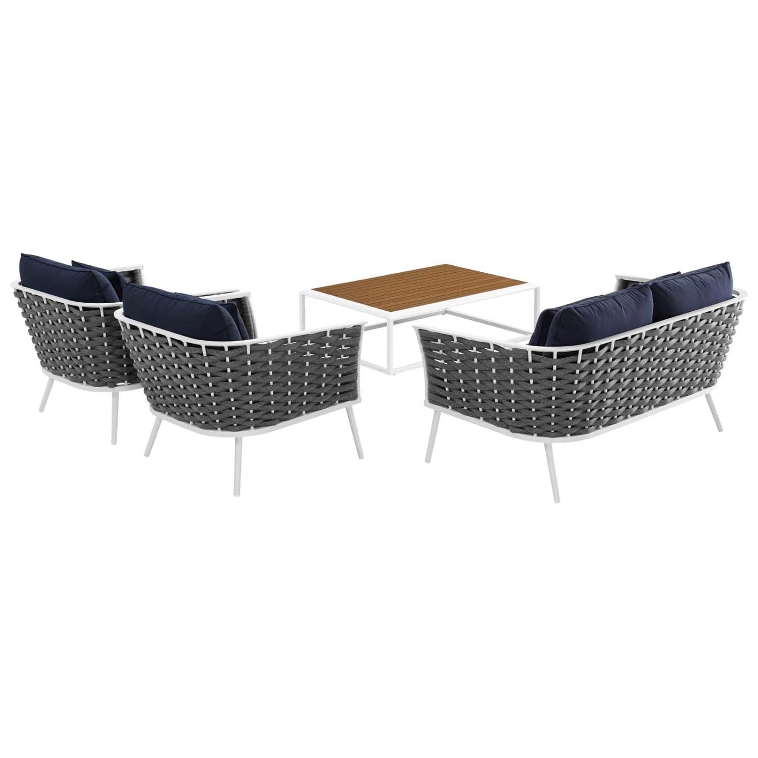 Modway Stance Outdoor Patio Aluminum Sectional Sofa Set, 4 Piece, White Navy