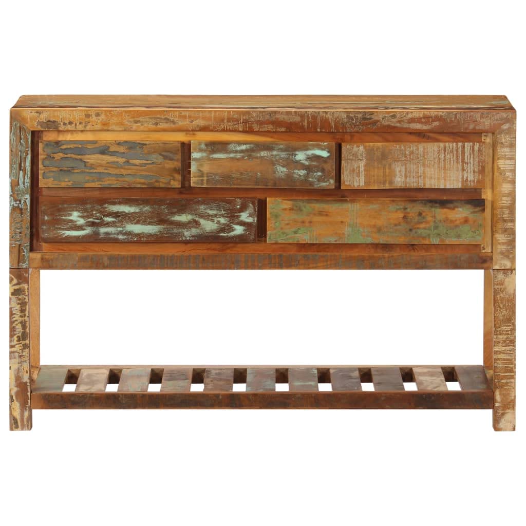 vidaXL Solid Reclaimed Wood Sideboard - Rustic Console Table with 5 Drawers and Shelf - Polished & Lacquered Retro Wooden Furniture