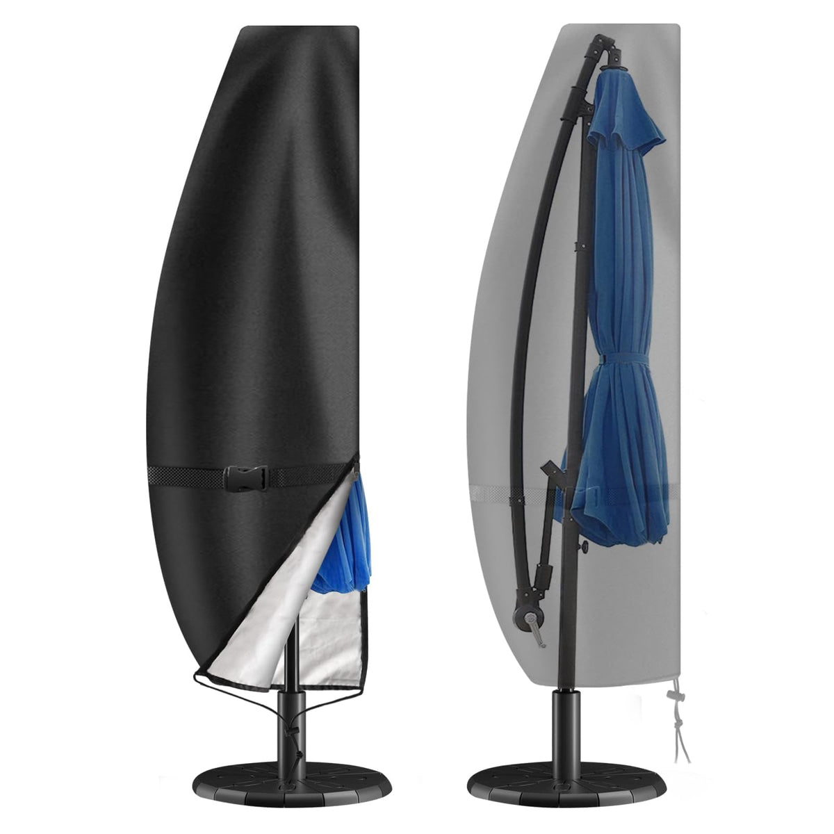 Umbrella Covers For Outdoor Umbrellas 9Ft To 12Ft, 420D Patio Waterproof Parasol Umbrella Cover For Cantilever Offset Banana Umbrella With Zipper For Anti-Uv Rain Wind Dust (Black)