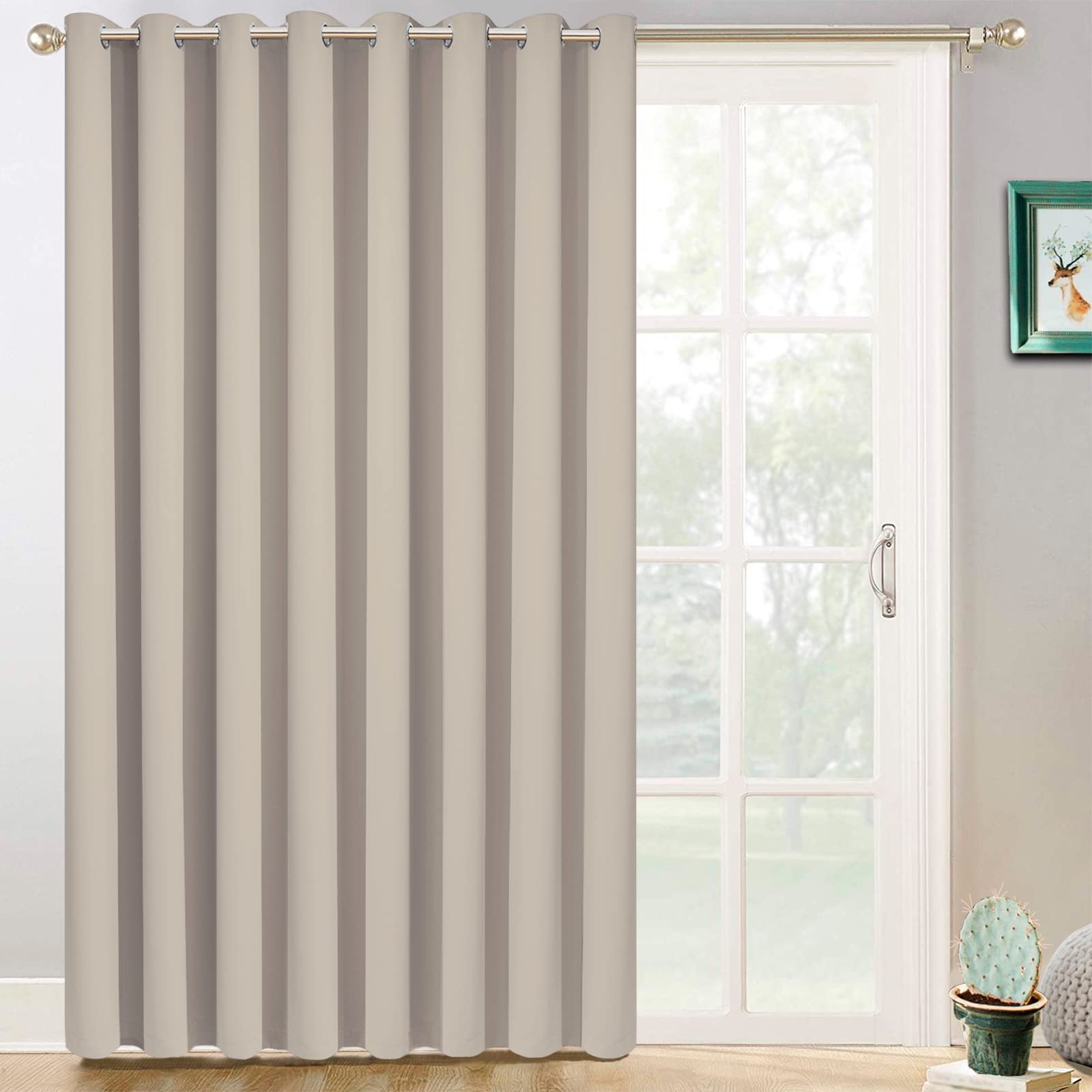 Yakamok Tatal Blackout Thermal Insulated Curtains, Noise Reducing Barrier Panel For Sliding Glass Door, Full Light Blocking Pati