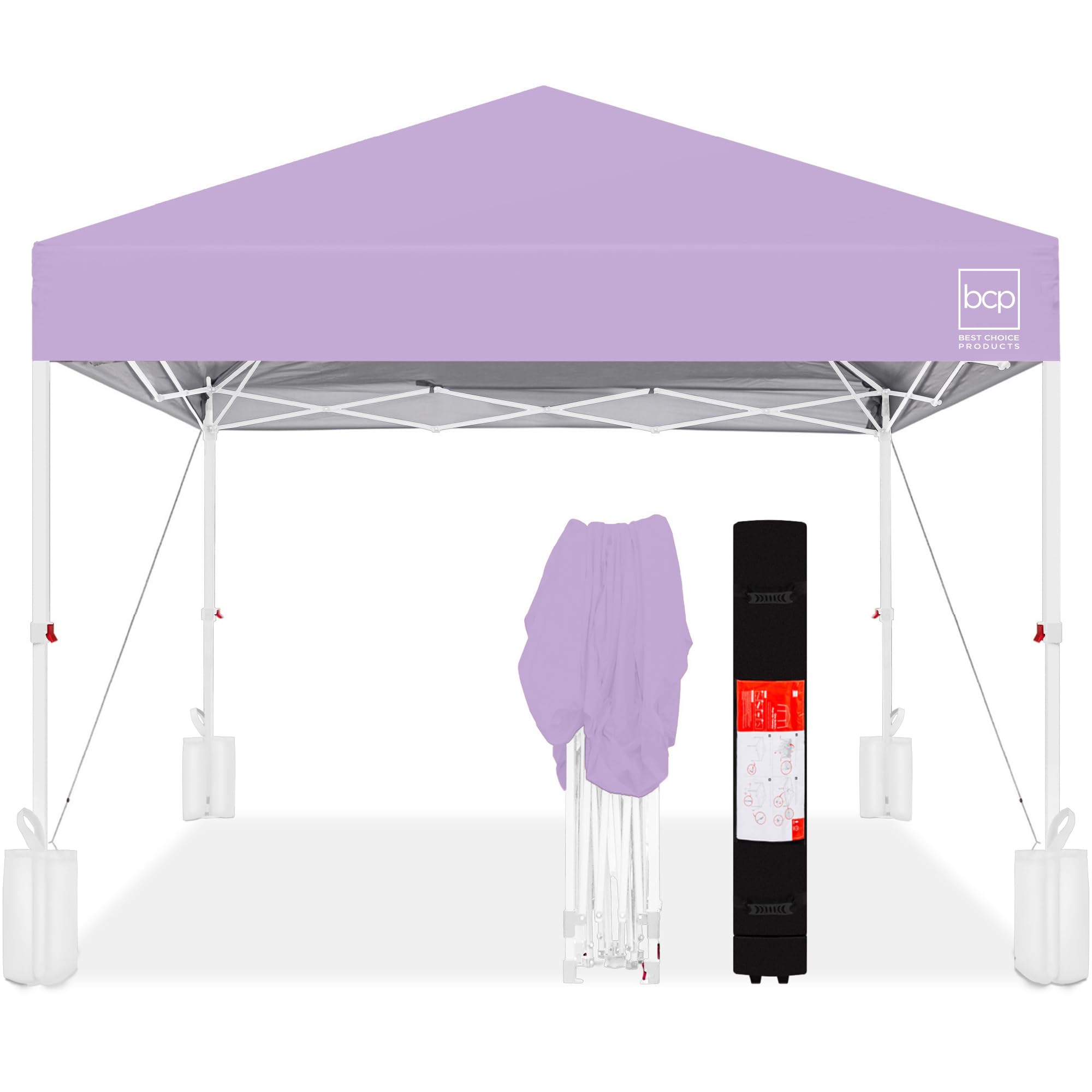 Best Choice Products 8x8ft Pop Up Canopy Tent, Outdoor Shade, 1 Person 1 Minute Set Up, Carry Case, 4 Weight Bags - Lilac/White