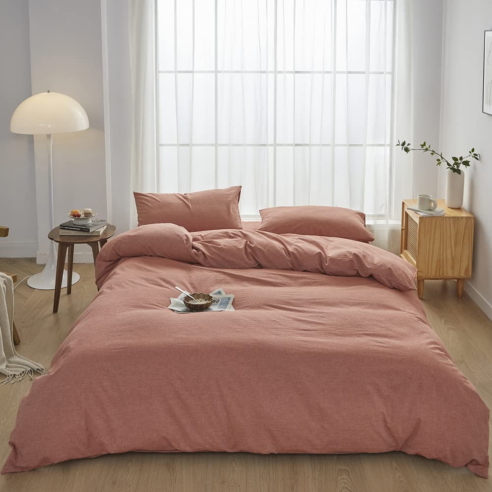 Face Two Face Bedding Duvet Cover Set100% Washed Cotton Duvet Cover Linen Like Textured Breathable Durable Soft Comfy (Twin, Caramel)