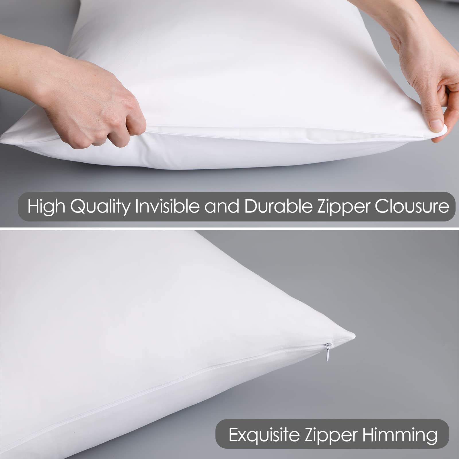 100% Egyptian Cotton Pillow Protectors Set Of 4, 600 Thread Count Standard Size Bed Pillow Cases With Zipper, Cooling Pillow Cas