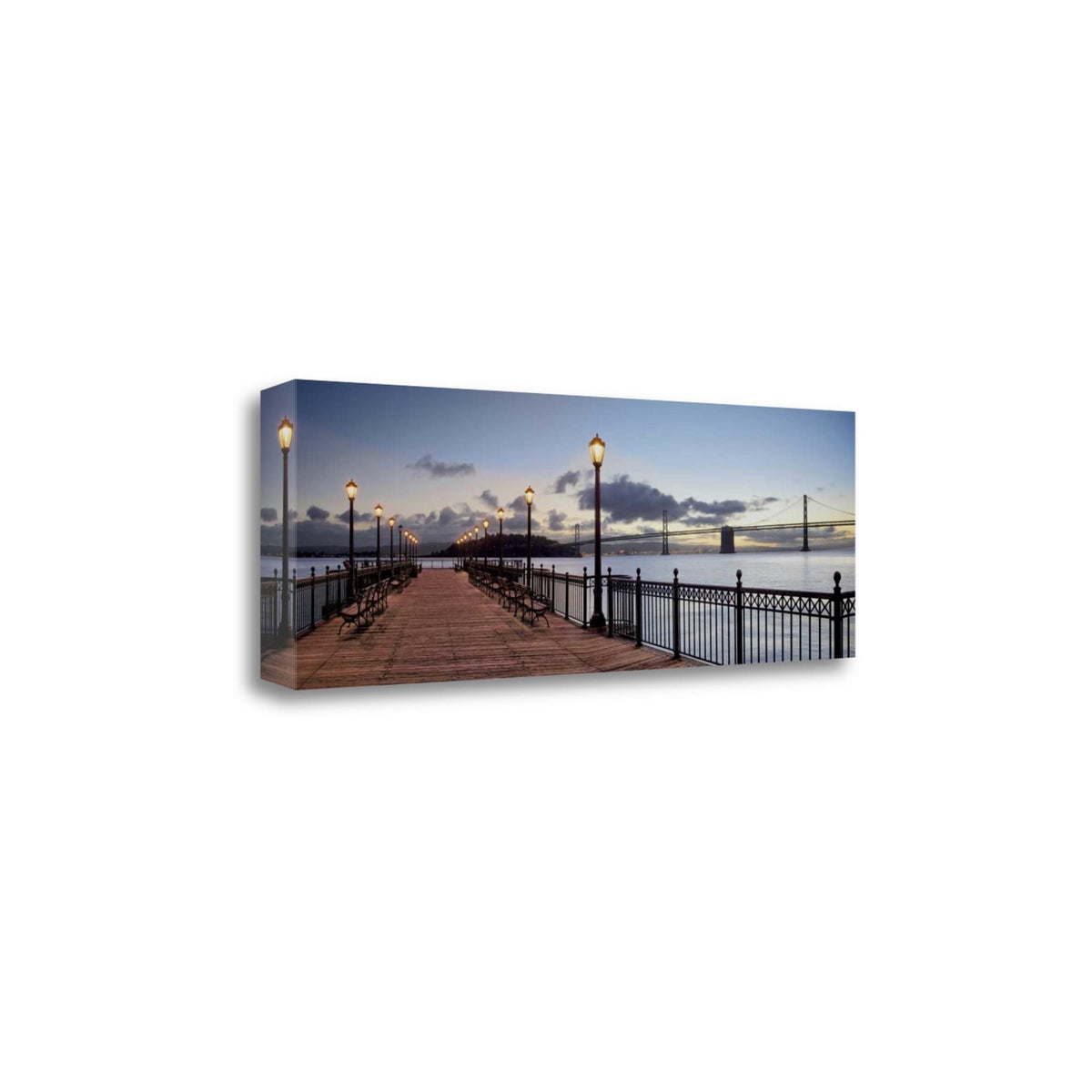 47' Modern Night Panoramic View City Pier Gallery Wrap Canvas Wall Art