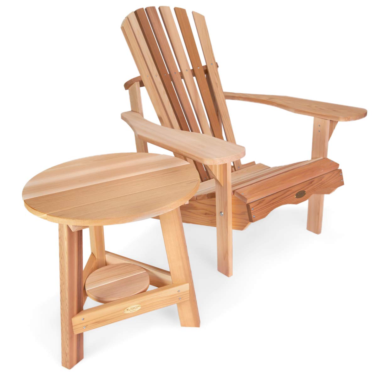 All Things Cedar TP22-Set 2-Piece Cedar Tripod Table & Chair Outdoor Set | Untreated Western Red Cedar | Handcrafted Sanded Finish | Unique Design for Patio, Poolside, or Backyard