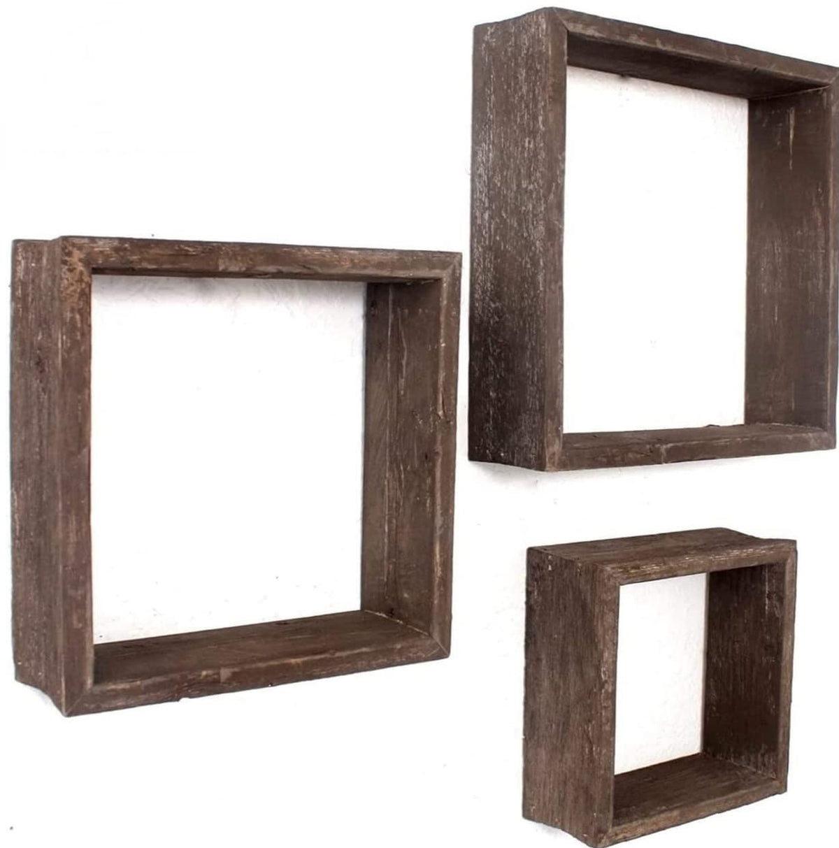 HomeRoots Set of 3 Square Espresso Reclaimed Wood Open Box Shelve