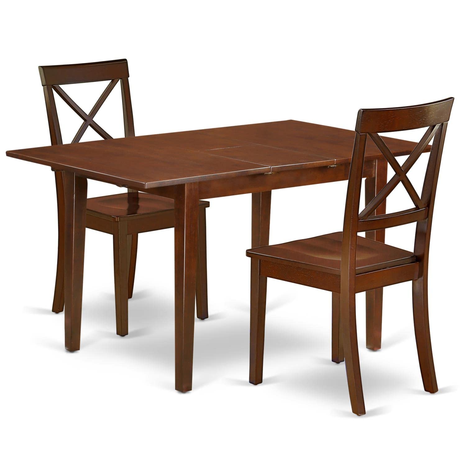 East West Furniture Psbo3-Mah-W 3 Piece Kitchen Table & Chairs Set Contains A Rectangle Dining Table With Butterfly Leaf And 2 Dining Room Chairs, 32X60 Inch, Mahogany