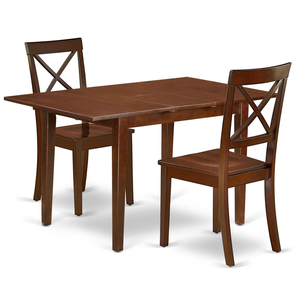 East West Furniture Psbo3-Mah-W 3 Piece Kitchen Table & Chairs Set Contains A Rectangle Dining Table With Butterfly Leaf And 2 Dining Room Chairs, 32X60 Inch, Mahogany