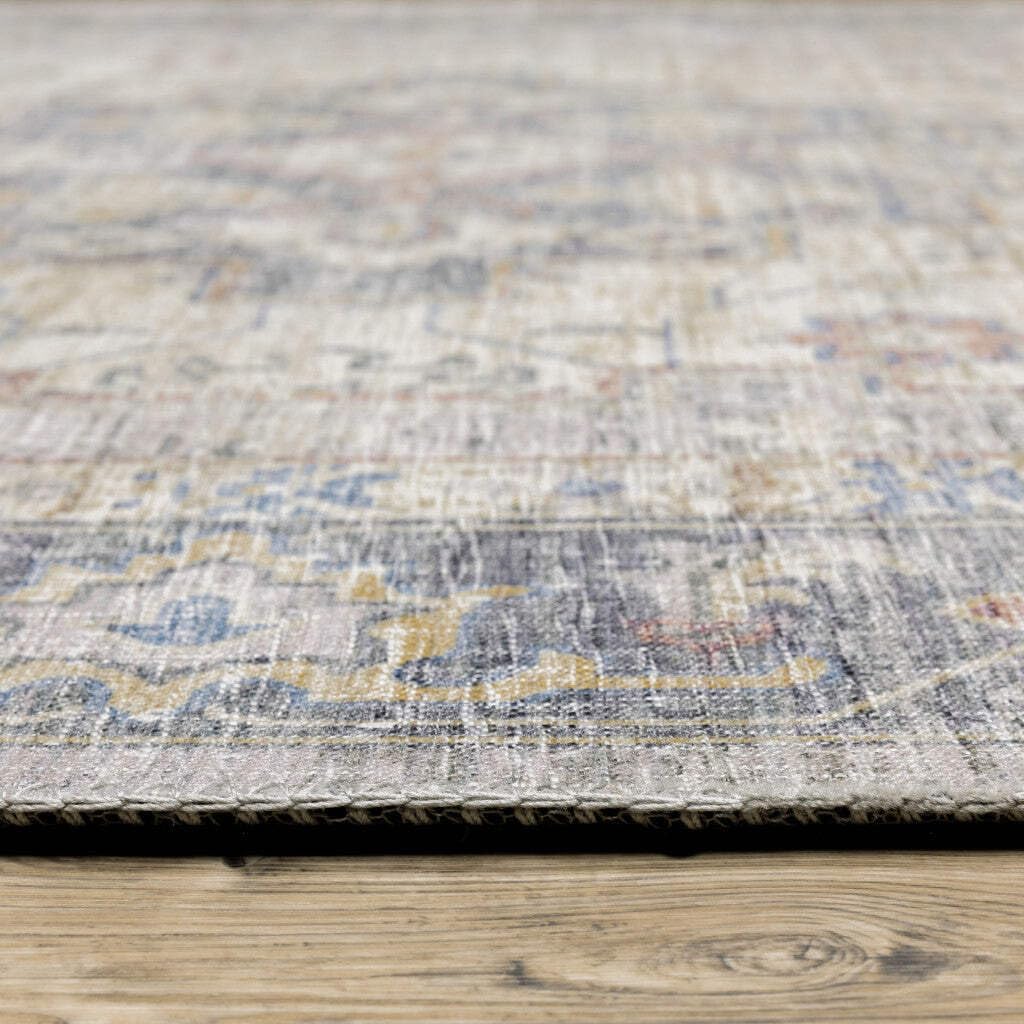 HomeRoots 509520 9 x 12 ft. Blue Gold Gray Orange Yellow & Purple Oriental Power Loom Stain Resistant Rectangle Area Rug