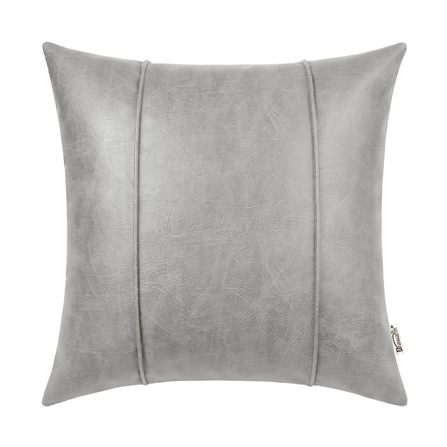 Brawarm Gray Leather Throw Pillow Covers 16 X 16 Inches - Faux Leather Pillow Cover With Piping, Hand Stitched Leather Throw Pil