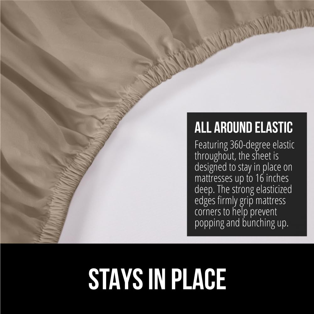 Gorilla Grip Fitted Sheets, Stay In Place Twin Xl Size Bottom Bed Sheet, Deep Pocket Mattress, Soft Breathable Lightweight Microfiber, All Around Elastic, Oeko-Tex, Wrinkle And Shrink Resistant Taupe