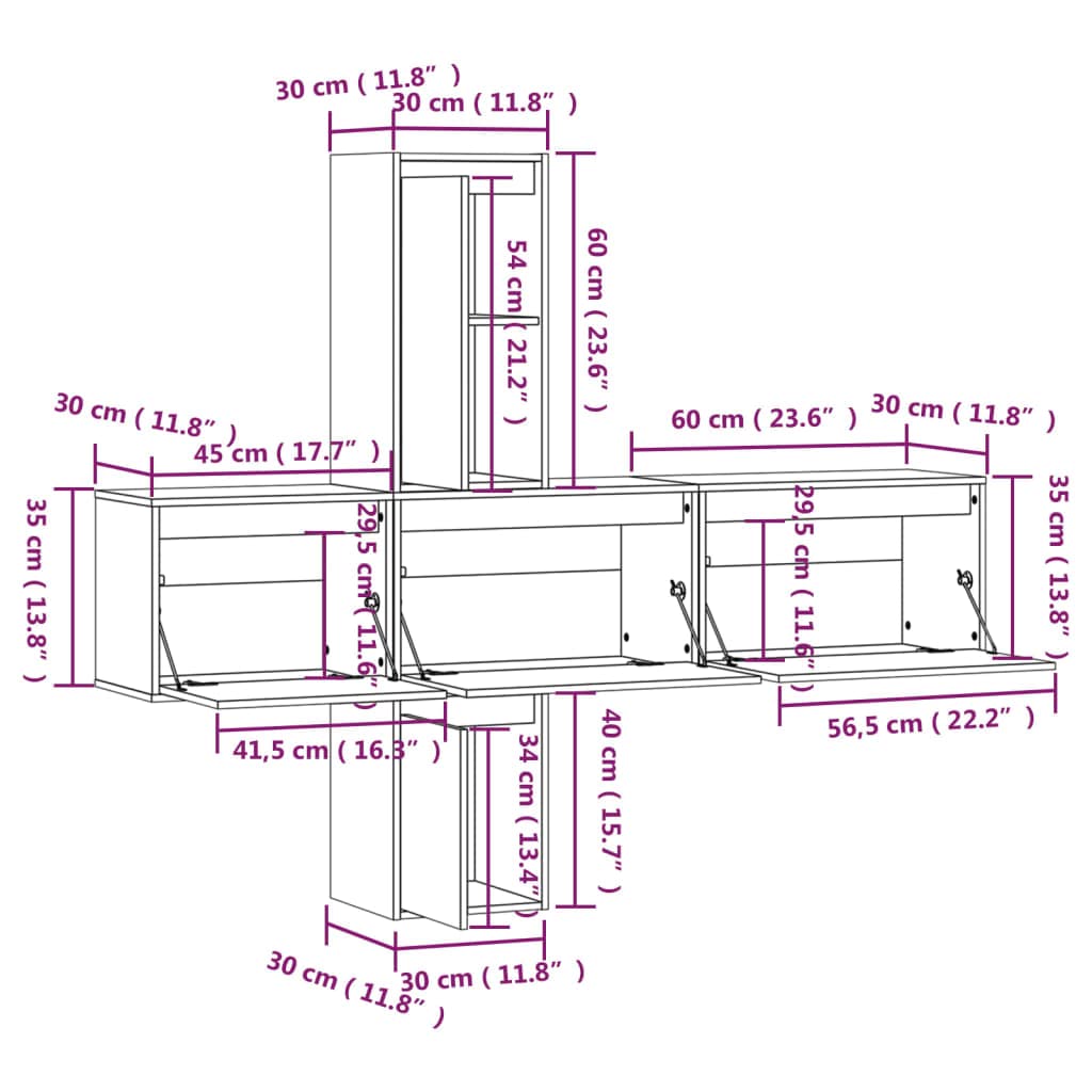 vidaXL TV Stand 5 Pcs, Wall Mounted Entertainment Center TV Console with Storage, Floating TV Stand for Living Room, Honey Brown Solid Wood Pine