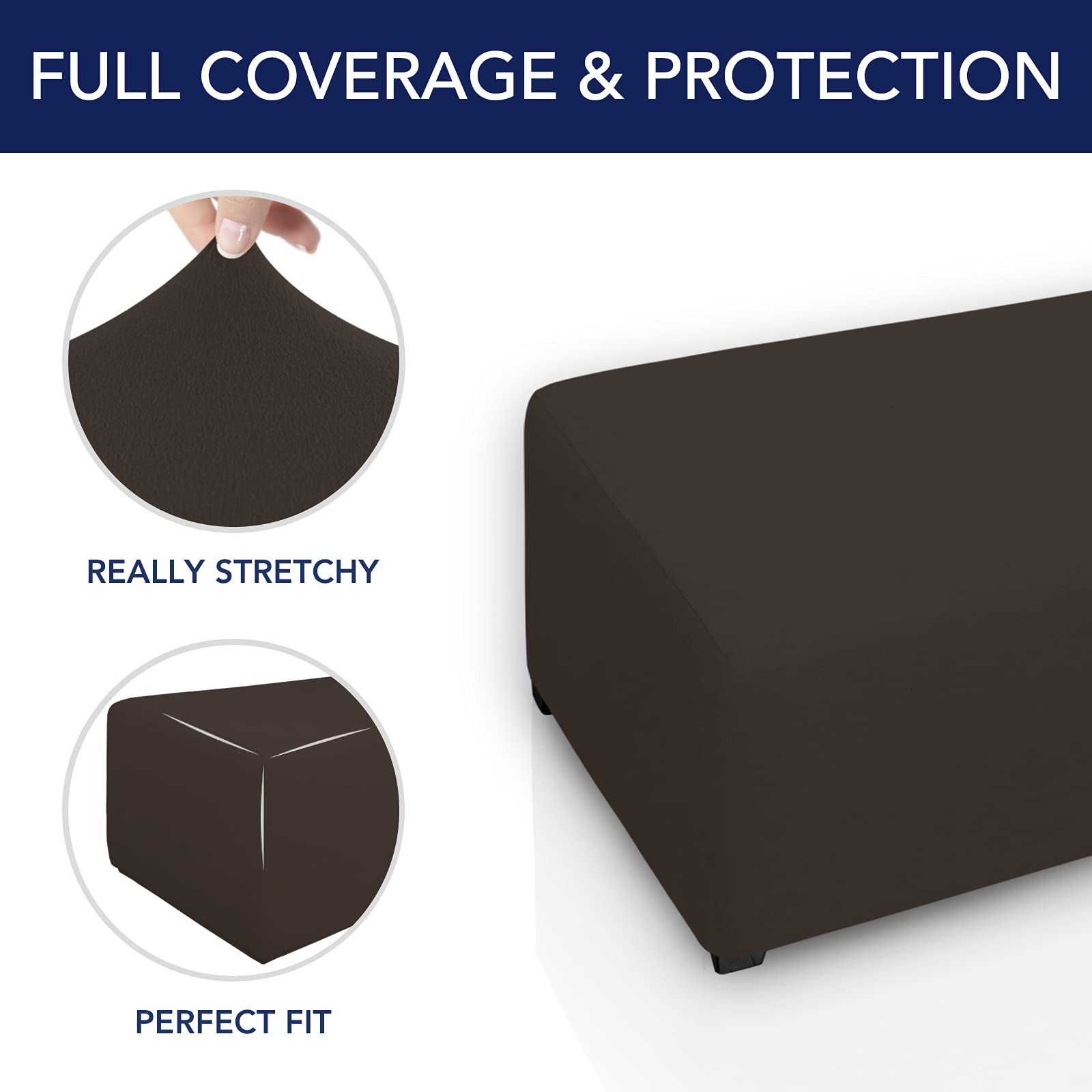 Purefit Super Stretch Soft Form Fit Ottoman Cover Rectangle - Ottoman Slipcovers For Foot Stool & Folding Storage Furniture For Living Room With Nonslip Elastic Bottom (Medium, Chocolate)