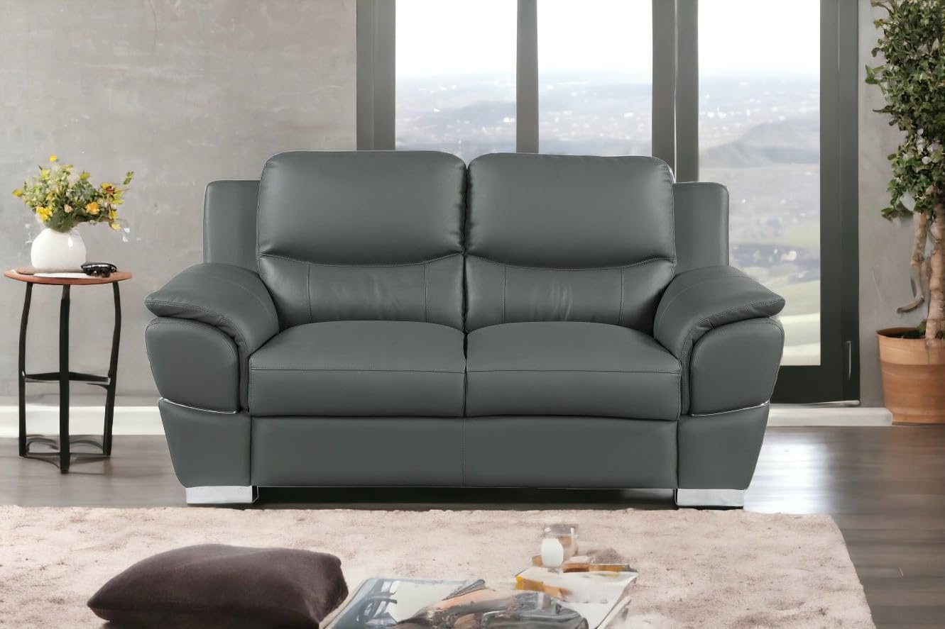 HomeRoots 37' Chic Grey Leather Loveseat