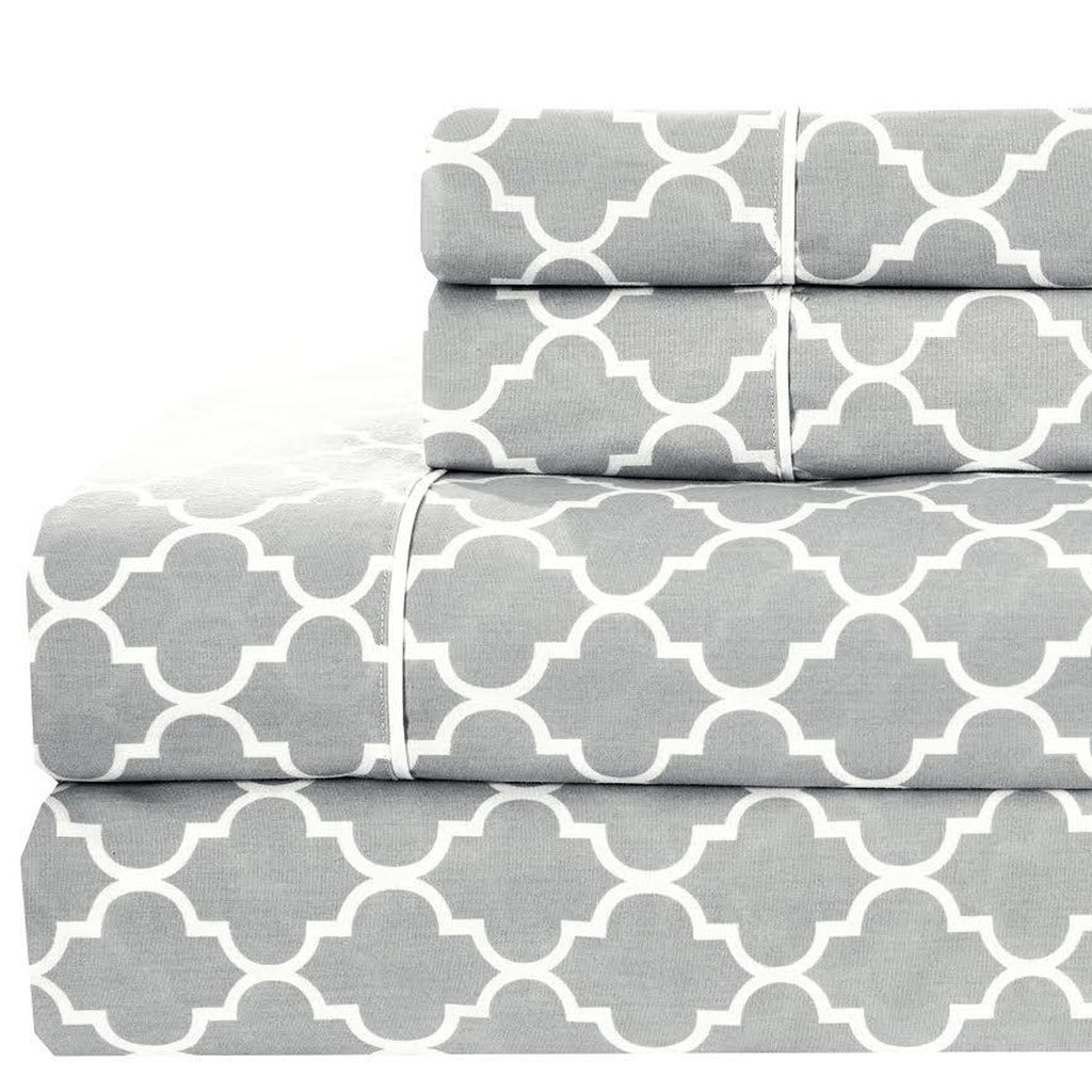 Royal Hotel Bedding Meridian Gray And White Brushed Sateen Cotton Sheets, 5Pc Adjustable King, Split-King Bed Sheet Set 100% Cot