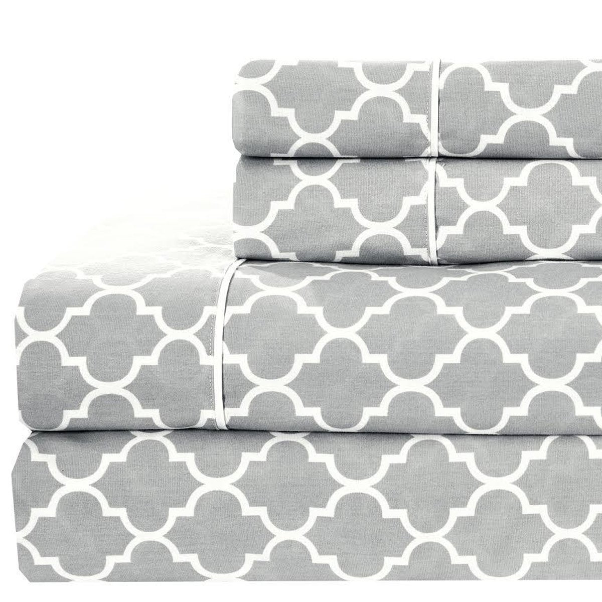 Royal Hotel Bedding Meridian Gray And White Brushed Sateen Cotton Sheets, 5Pc Adjustable King, Split-King Bed Sheet Set 100% Cot