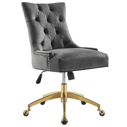 Modway Regent Tufted Performance Velvet Swivel Office Chair, Gold Gray