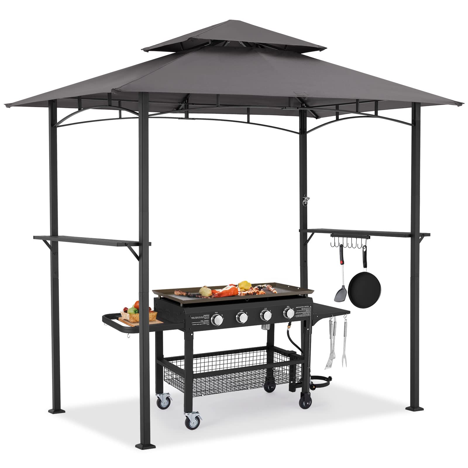 Aecojoy 8' X 5' Grill Gazebo, Grill Canopy For Outdoor Grill, 2- Tier Bbq Gazebo Shelter For Patio, Backyard And More (Beige)