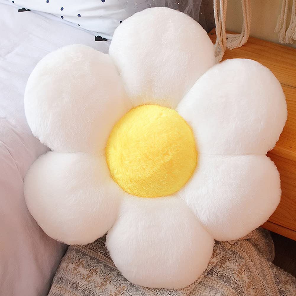 Lannery Flower Plush Throw Pillows, Flower Floor Pillow Seating Cushion Toy For Reading, Room, Watching Tv (11.8', White-2)
