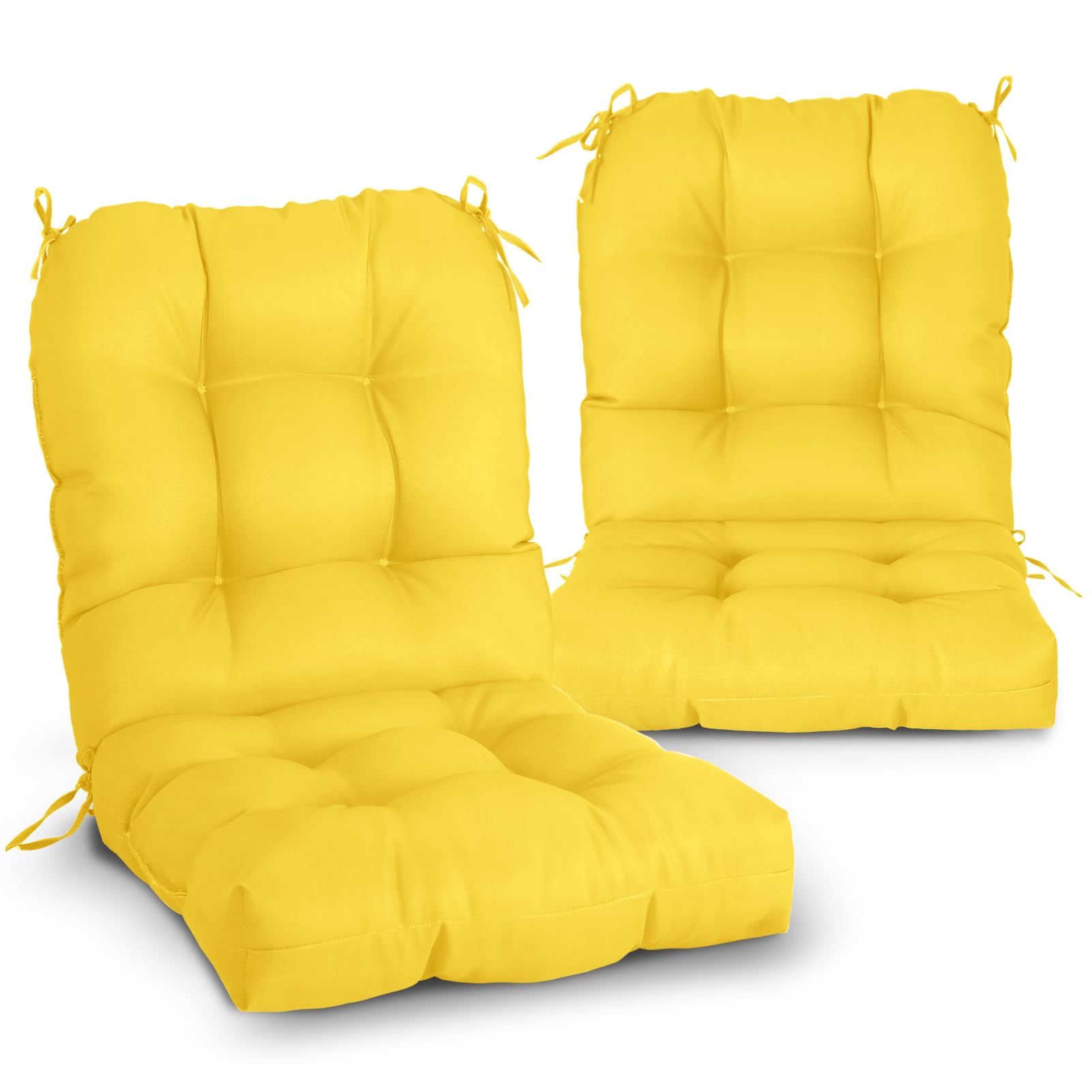 Eagle Peak Tufted Outdoor/Indoor Seat/Back Chair Cushions, Set Of 2, 42' X 21', Yellow