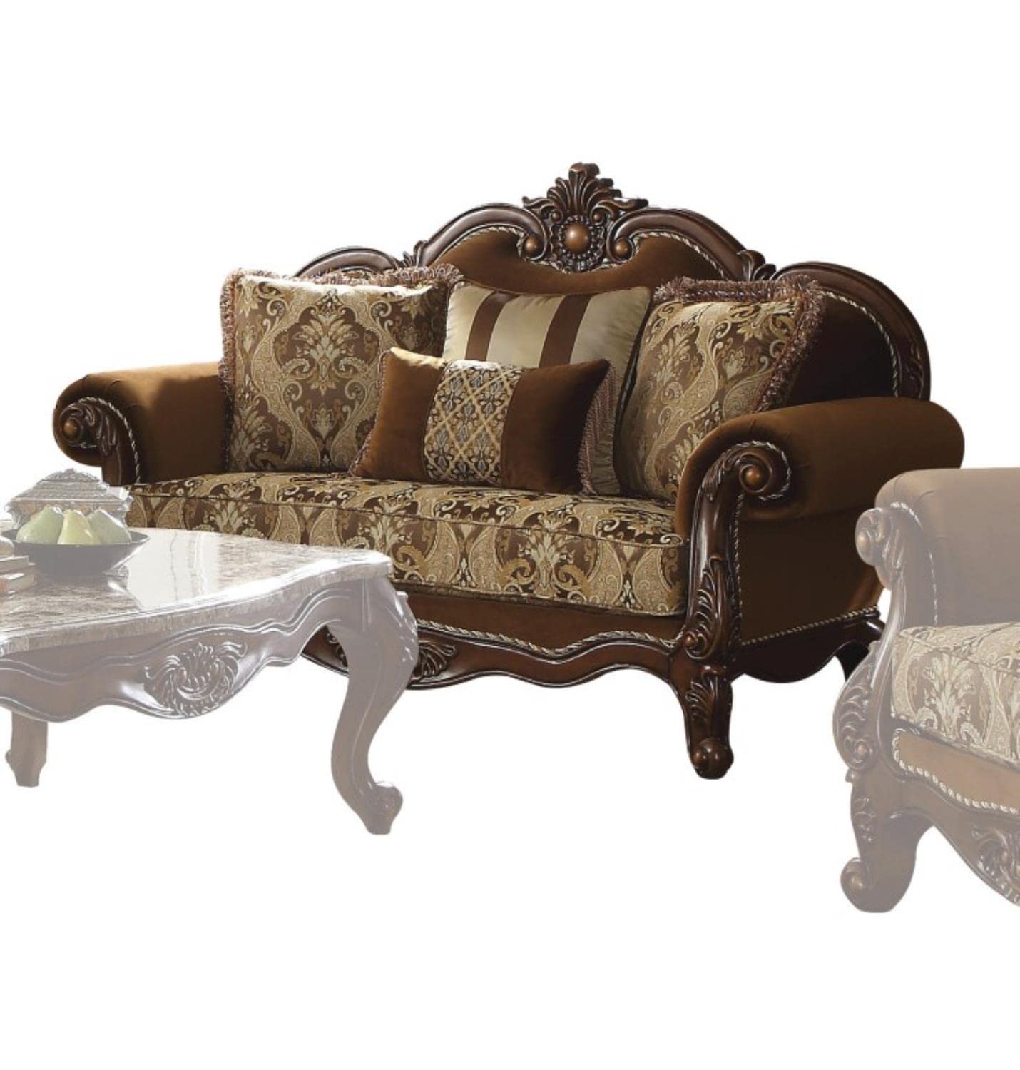 Acme Furniture Jardena Love Seats, 69&quot; L x 37&quot; W x 46&quot; H, Fabric & Cherry Oak