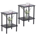Apicizon 2 Tier End Table Set Of 2, Boho Side Table With Storage Shelf, Nightstand Bedside Table For Small Spaces, Bedroom, Living Room, Entryway, Farmhouse, Easy Assembly, Black
