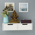 FURNIFOX Engineered Wood Floating Shelf with Drawer, 2Shelf Modern Wall Shelf with Storage, White Floating Shelf for Bedroom, L